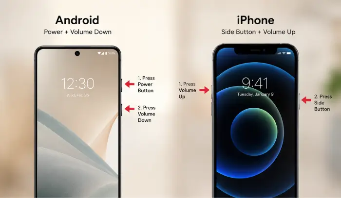 How to Download Pinterest Images on Mobile & Desktop Illustration showing screenshot buttons on Android and iPhone