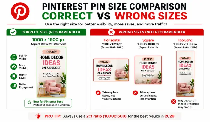 pinterest pin size comparison correct vs wron